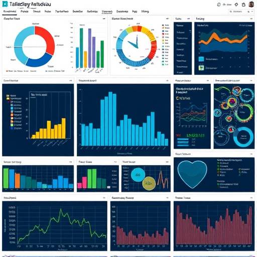 Screenshot of a complex Tableau dashboard showing various data visualizations